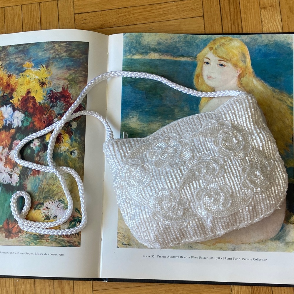 Goldco Elegant White Beaded Women's Bag Floral Vintage Bridal